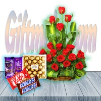 Chocolate With Red Rose Basket Combo