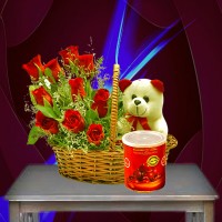 Red Roses Basket With Gulab Jamun Can